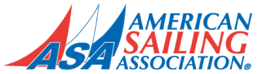 Logo with stylized red and blue sails and the text "ASA American Sailing Association" in blue and red.