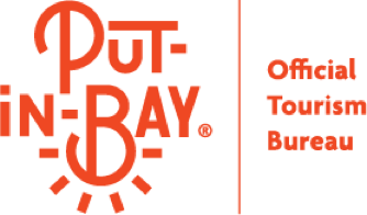 Logo with the text "Put-in-Bay" stylized with sun rays below, and "Official Tourism Bureau" written to the right.