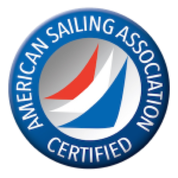 Circular logo with the text "American Sailing Association Certified" around the edge and a stylized sailboat in red, white, and blue in the center.